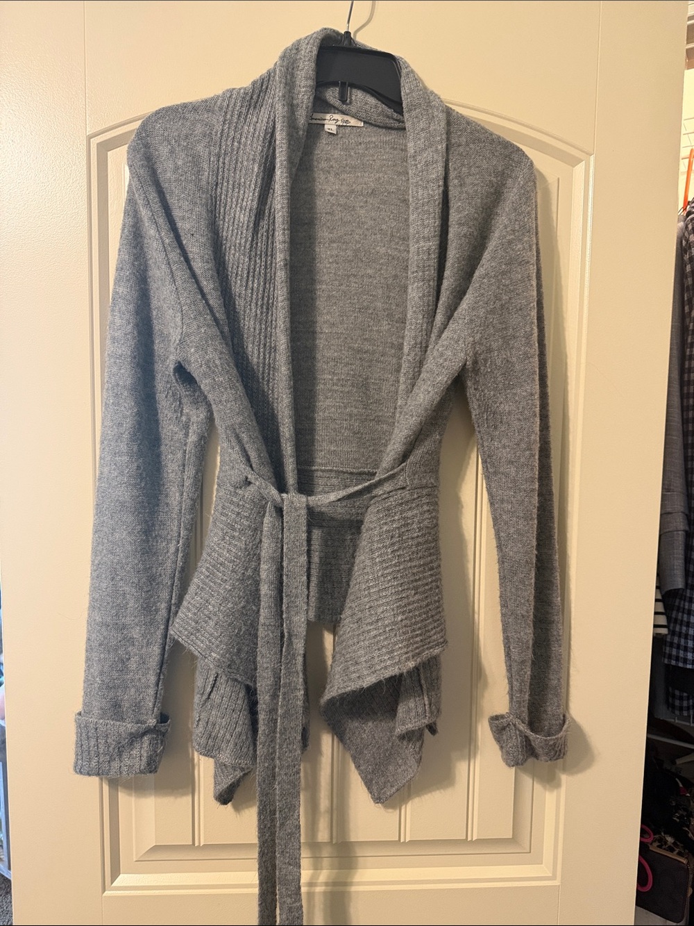American Rag Gray Open-Front Belted Cardigan